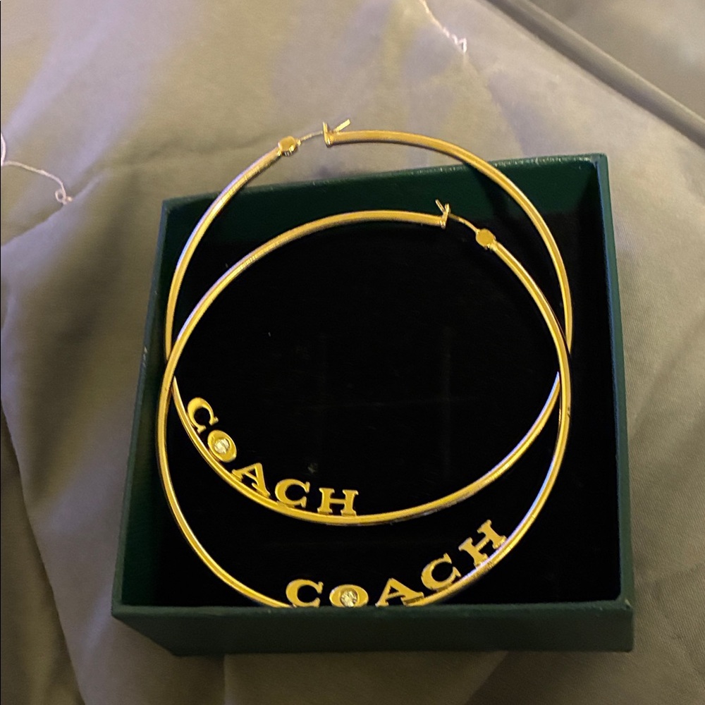 Coach Gold Logo Hoop Earrings